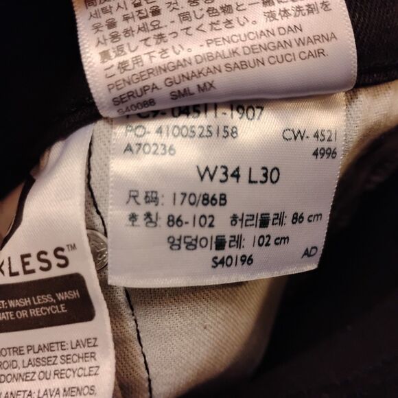 Levi's 511 jeans mens 34x30 black denim stretch slim fit straight leg dark wash - Picture 9 of 10